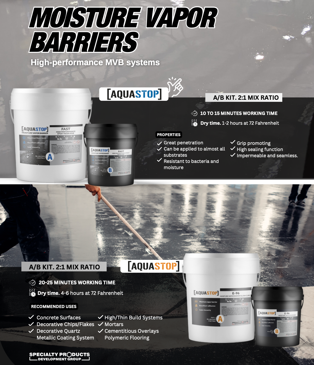 AQUASTOP E-96 MVB Slow Cure - 100% Solids Epoxy - Clear